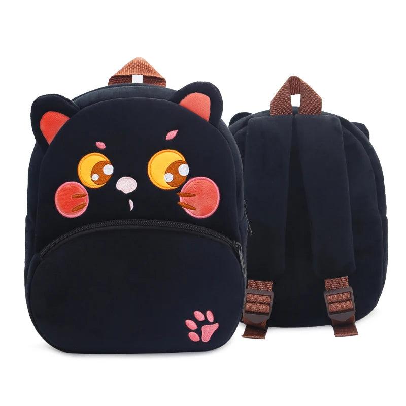 Cartoon Plush Backpack - Black Cat - Backpacks For Tots